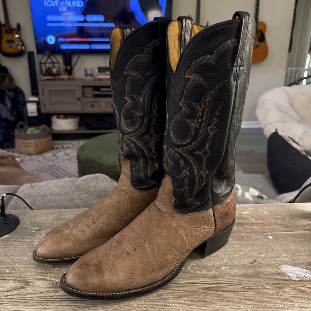 VINTAGE NOCONA Bull Shoulder Brown Leather MADE IN USA WESTERN BOOTS SIZE 12